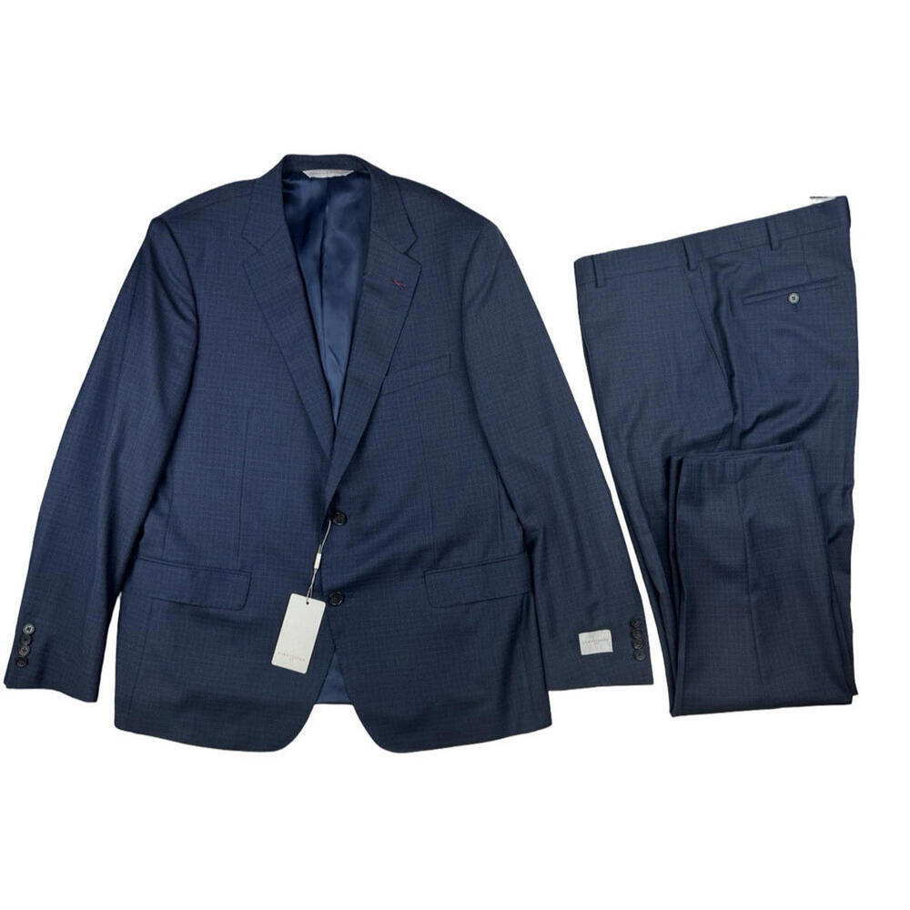 Samuelsohn SB Cosmo Super 100's Two Piece Wool Suit Navy Check Size 46 R | 40 W